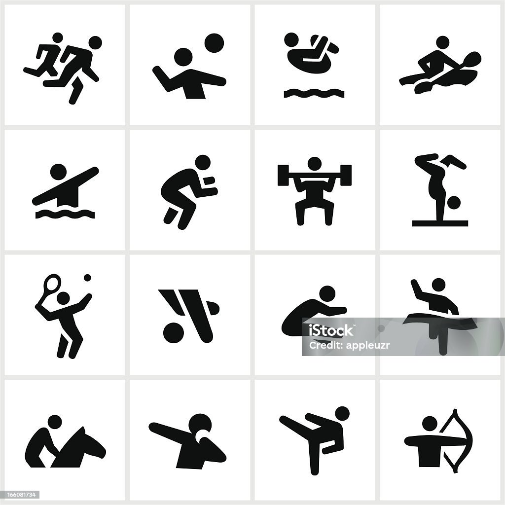 Black Summer Games Icons Summer games related icons. All white strokes/shapes are cut from the icons and merged allowing the background to show through. Icon Symbol stock vector