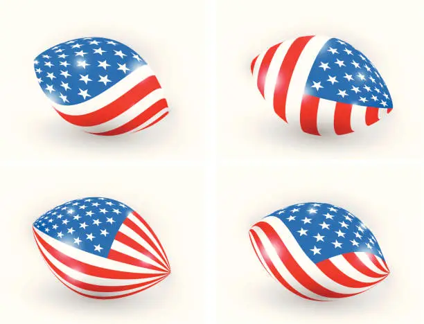 Vector illustration of Footballs covered in american flag