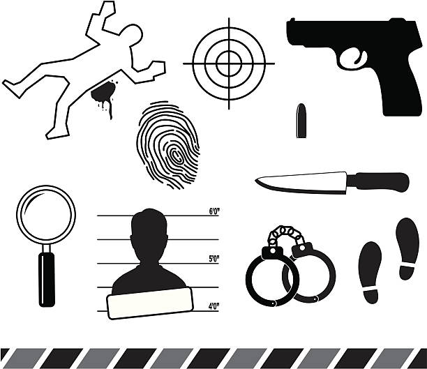 포렌식 기호들 - crime scene chalk outline crime murder stock illustrations