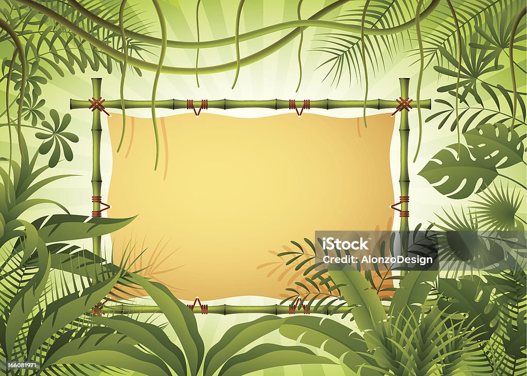 Banner de bambú en la selva - arte vectorial de Bosque pluvial libre de derechos