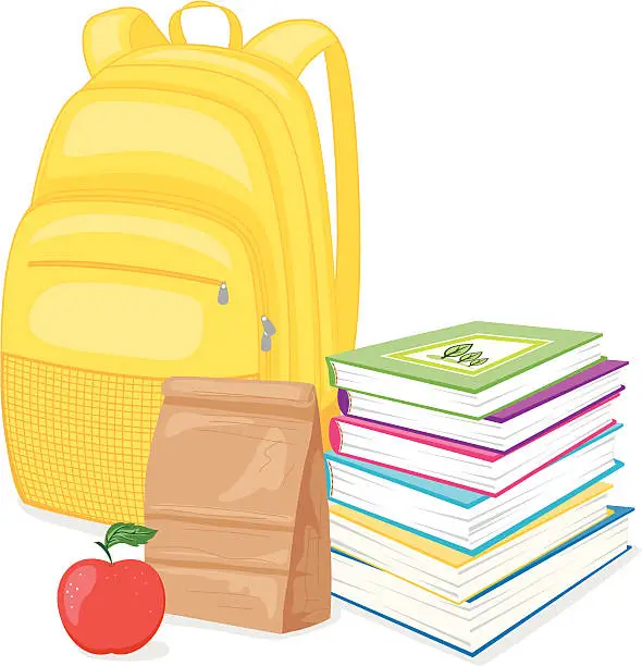 Vector illustration of Back To School Backpack, Books and Lunch