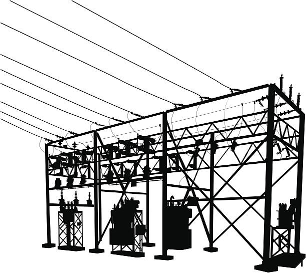 Power Substation Silhouette Power Substation Silhouette transformer stock illustrations