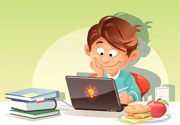 Vector illustration of Boy Using Laptop