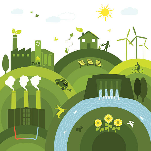 Renewable Energies Clean world with renewable energies industry illustrations stock illustrations