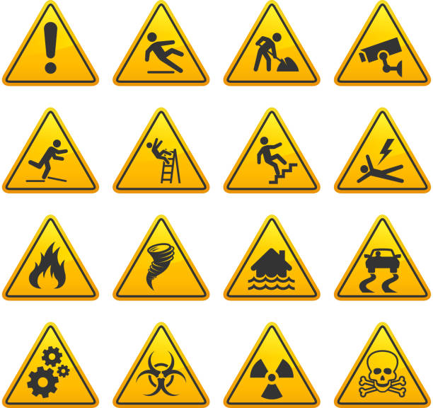 Danger and Caution Street Signs Collection Danger and Caution Street Signs Collection. The royalty free vector graphic features Under Construction, caution, warning, wet floor, slippery, high voltage, flood warning signs with multiple design and layout variations. The signs are in yellow and the actual under construction text is in black. Image download includes vector graphic and jpg file. danger symbol stock illustrations