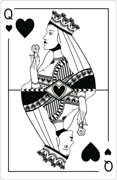 Vector illustration of Queen of hearts.