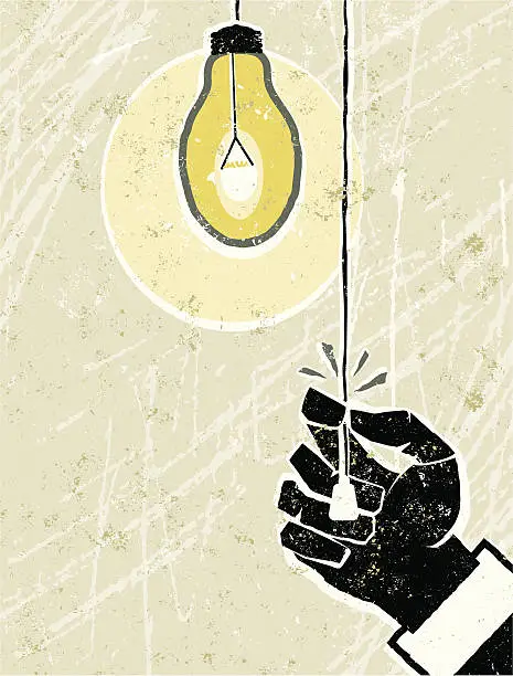 Vector illustration of Hand Switching on a Light Bulb