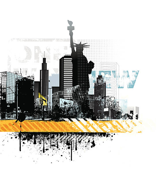 Grunge New York Layered illustration. Elements on left side are clipped. liberty tower stock illustrations