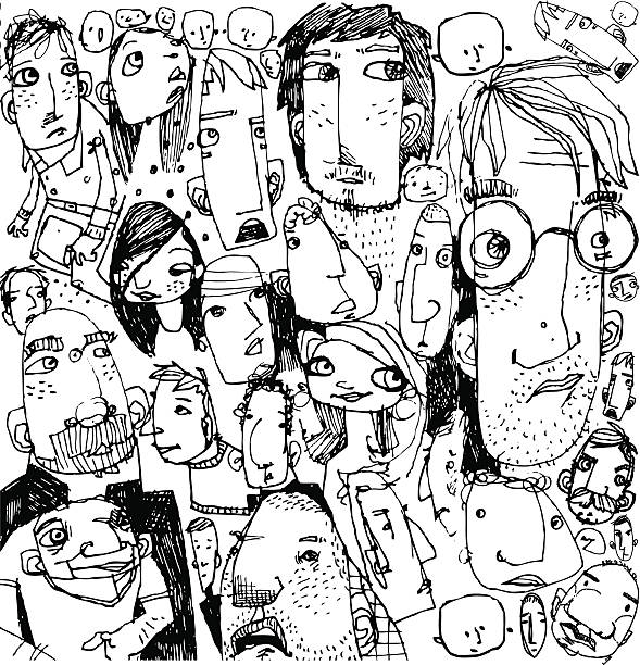 Faces Background Many weirdo faces waiting arranged as a background just for you! negative emotion illustrations stock illustrations