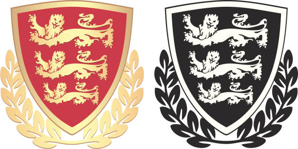 English Coat Of Arms English coat of arms shields with three lions in gold and black. laurel maryland stock illustrations