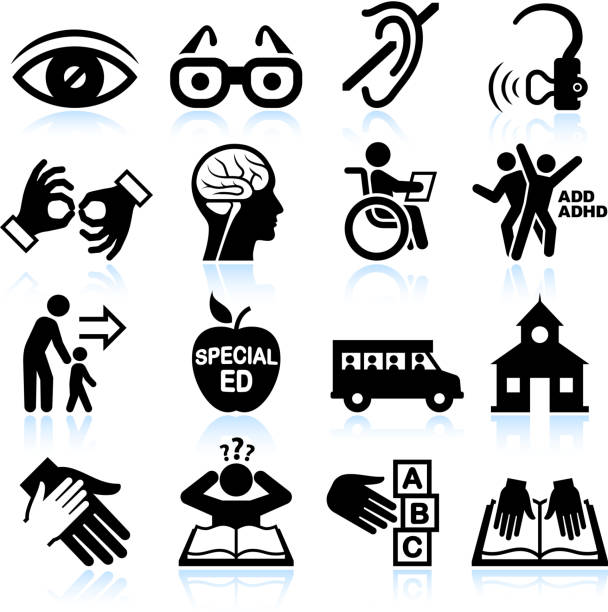 Disability and Special education black & white vector icon set Disability and Special Education black & white set special education stock illustrations
