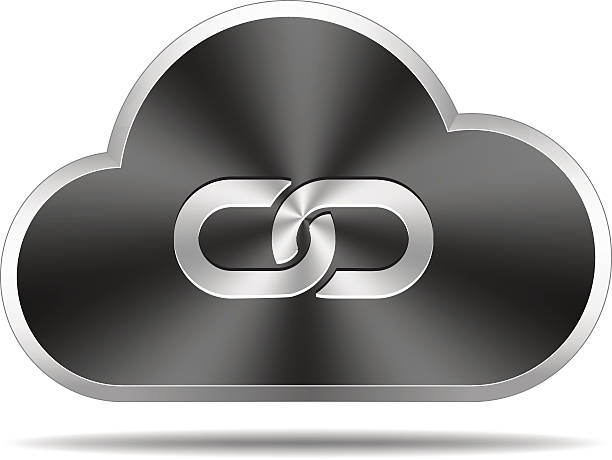 Silver cloud icon with a two link chain in the center vector art illustration