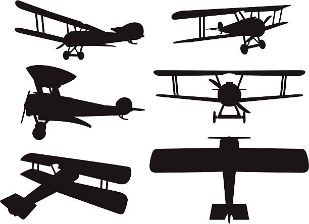 Biplane Silhouettes vector art illustration