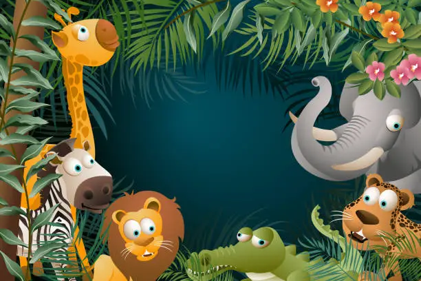 Vector illustration of Jungle Animals Deep in the Forest