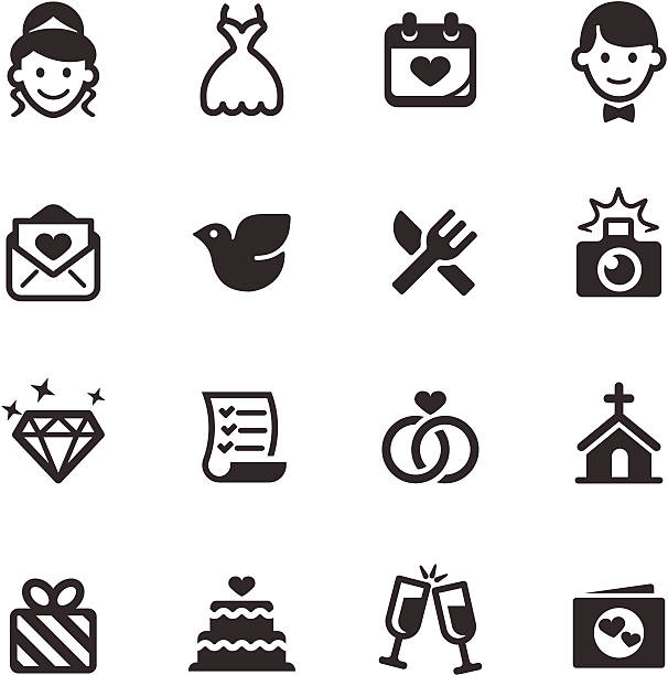 Set of black and white wedding icons "Professional icons for your website, application, or presentation." chapel photos stock illustrations