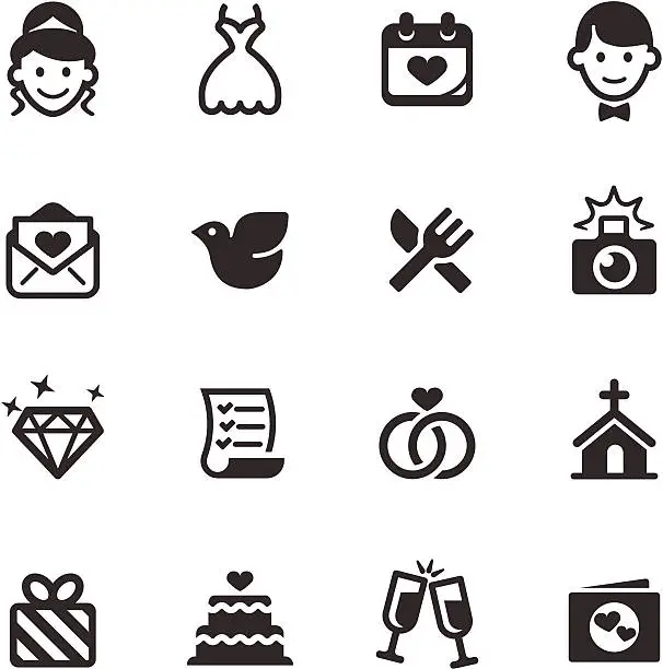 Vector illustration of Set of black and white wedding icons