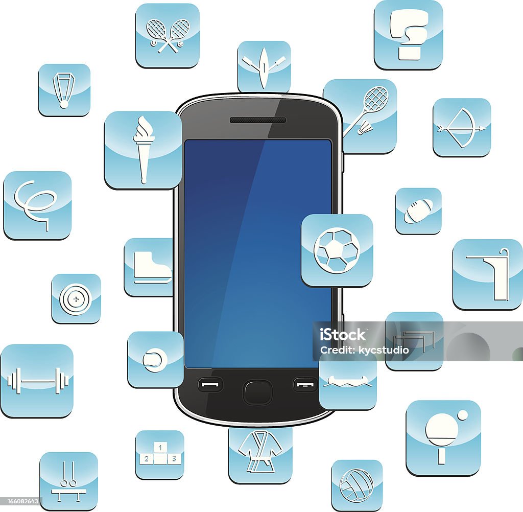 Smartphone z ikon aplikacji sportowy - Grafika wektorowa royalty-free (Aplikacja mobilna)