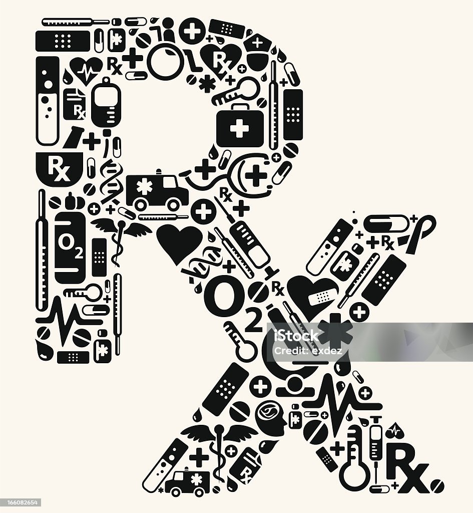 RX prescrição médica forma com ícones - Vetor de Rx royalty-free