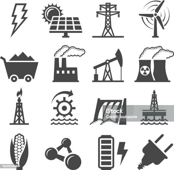 Schwarz Weiß Set Icons Alternativer Energie Stock Vektor Art und mehr Bilder von Icon - Icon, Sonnenkollektor, Stromnetz