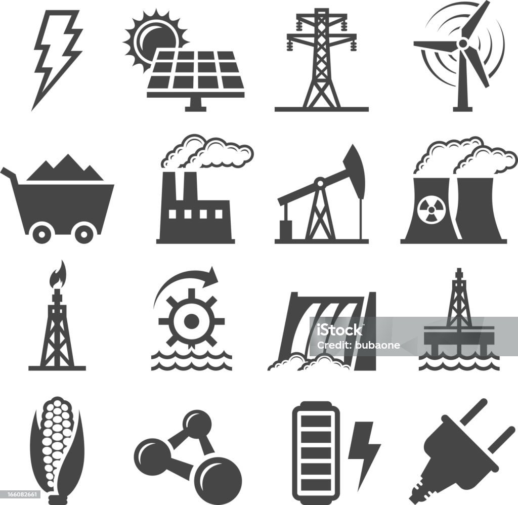 Blanco y negro conjunto de iconos de energía alternativa - arte vectorial de Ícono libre de derechos