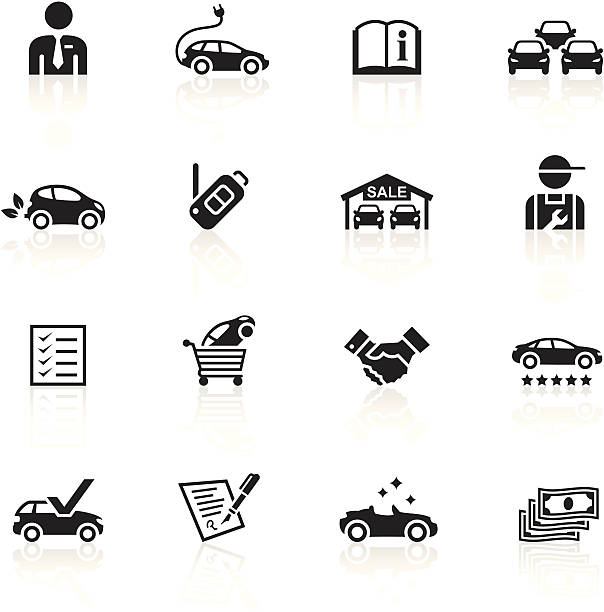 ilustraciones, imágenes clip art, dibujos animados e iconos de stock de negro símbolos-salón de coches - adult manual worker automobile industry transportation