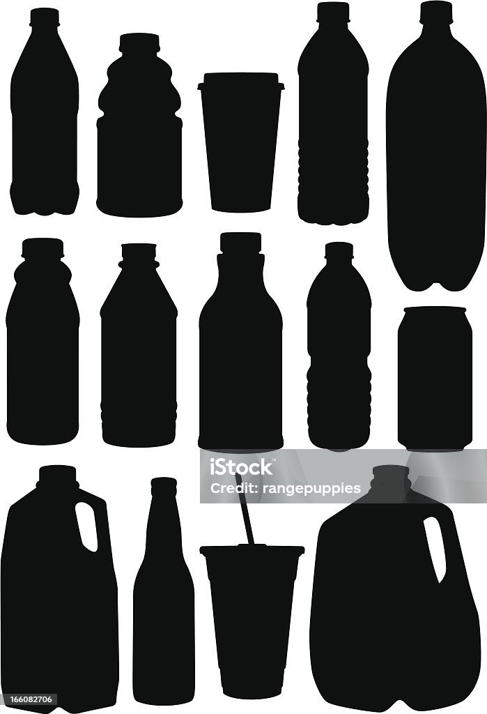 Assortment of black drinking containers A collection of beverage silhouettes. In Silhouette stock vector