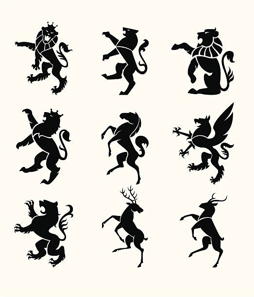 Heraldry animals Set of 9 heraldry animals. animals crest stock illustrations