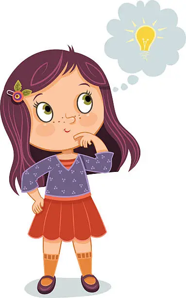 Vector illustration of Cartoon illustration of a young girl having a bright idea