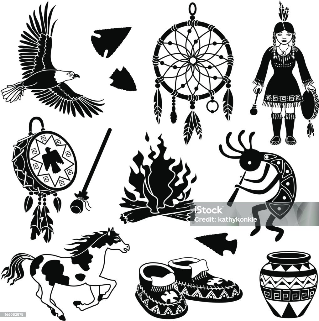 Amérindien icônes - clipart vectoriel de Culture des Indiens d'Amérique du Nord libre de droits