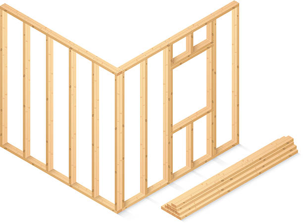 Wooden beams starting the foundation of a house vector art illustration