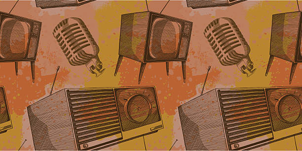 Retro Electronics A seamless tile design, retro theme radio drawings stock illustrations