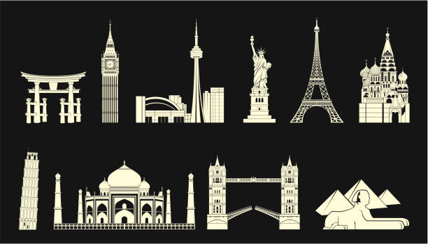 World travel landmarks set Highly detailed world travel landmarks set. pisa sculpture stock illustrations