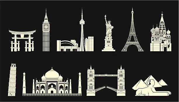 Vector illustration of World travel landmarks set