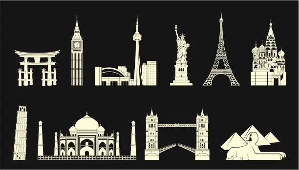 Vector illustration of World travel landmarks set