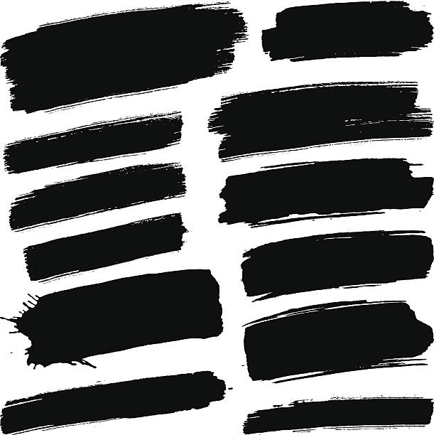 Black brush strokes Various black brush strokes on a white background. splatters and brush textures stock illustrations