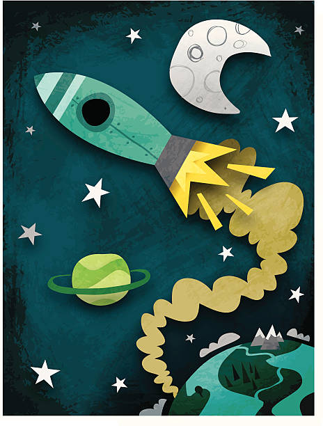 Sacetime trip "It's a fancy funtime trip to the spaceplace, now!" moon surface illustrations stock illustrations