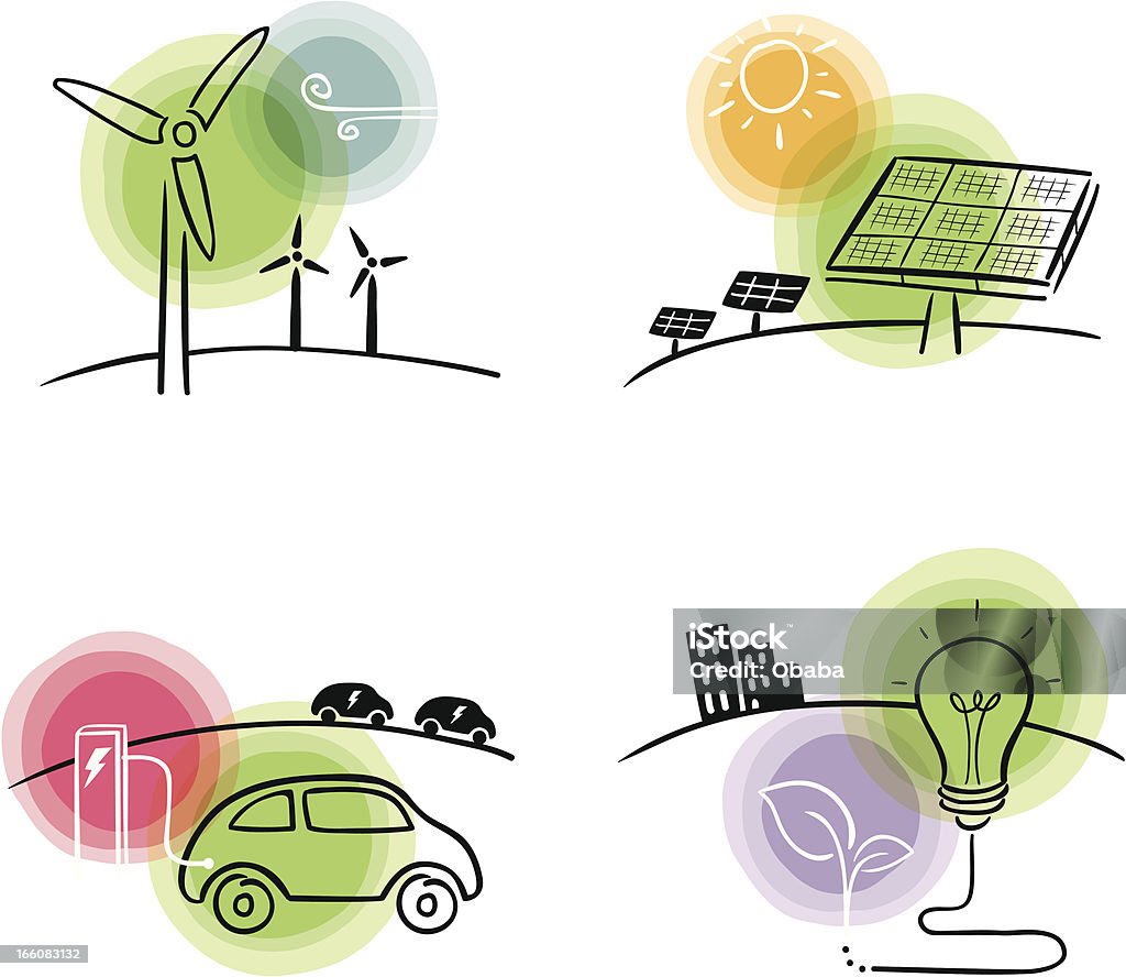 Verde energia concetto - arte vettoriale royalty-free di Impianto di energia solare
