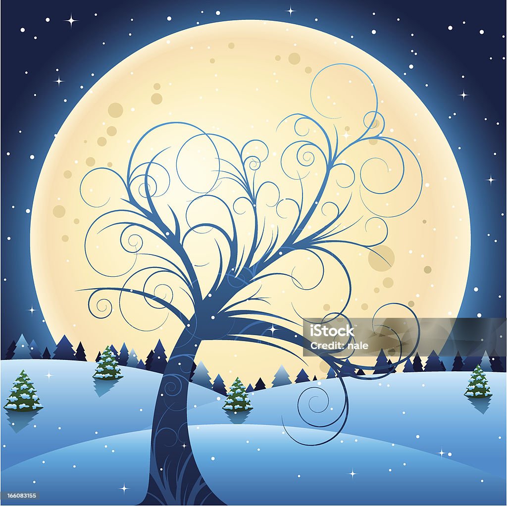 Волнистые дерево в зимние ночи - Векторная графика Без людей роялти-фри