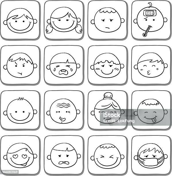 Ilustración de Expresión Facial Conjunto De Iconos En Blanco Y Negro y más Vectores Libres de Derechos de Emoción