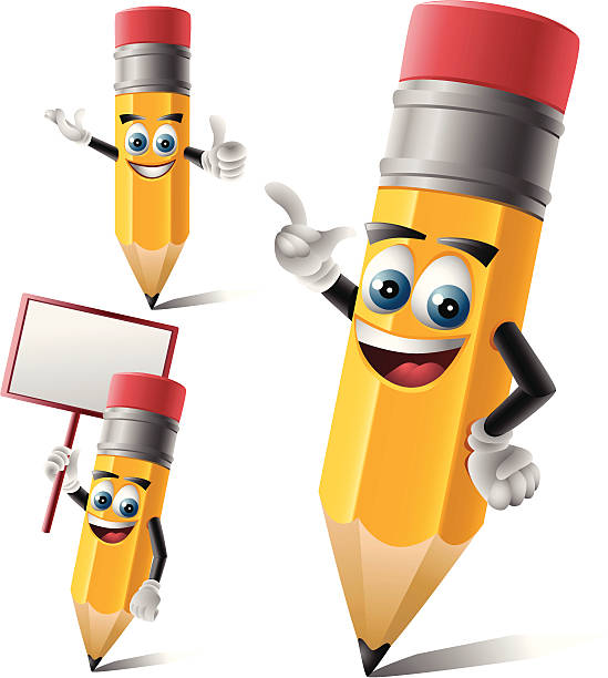 Mr. Pencil: 3 in 1 A pencil cartoon in 3 poses. pencil cartoon stock illustrations