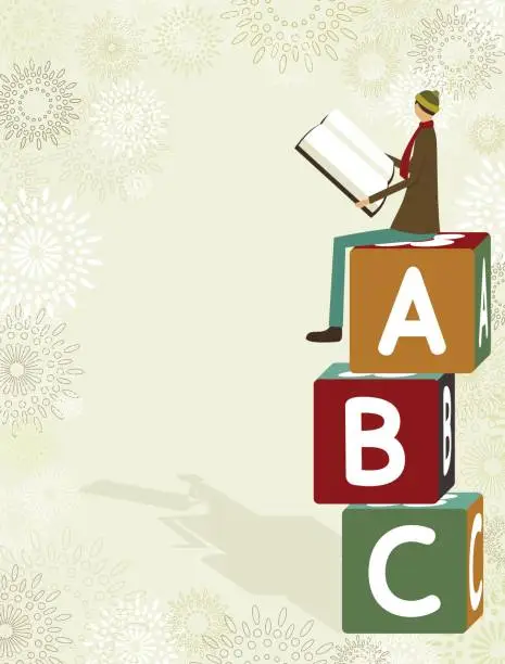 Vector illustration of School boy and ABC cubes
