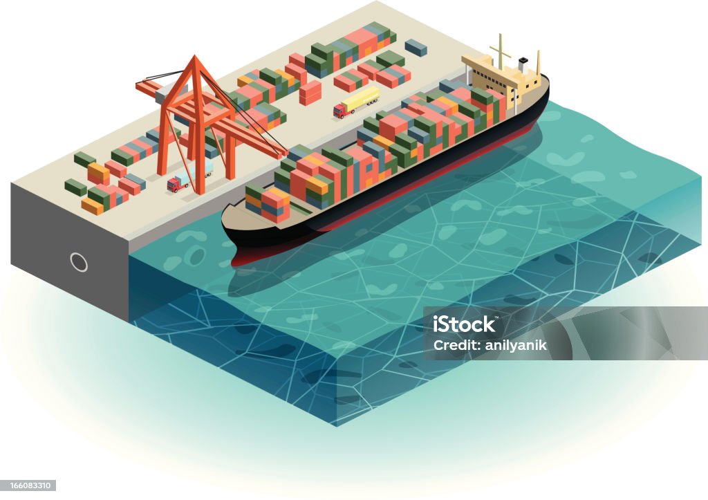 Cargo dans le port - clipart vectoriel de Perspective isométrique libre de droits