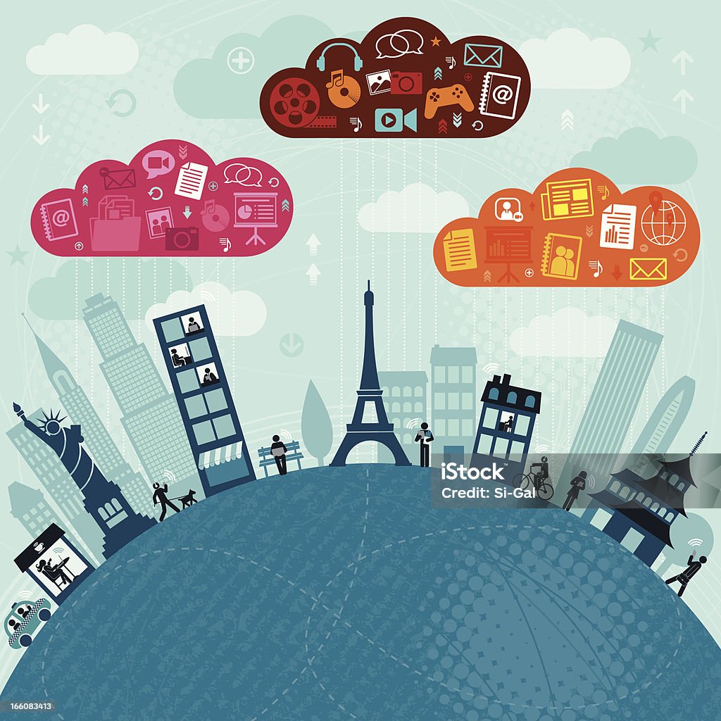 Globale Kommunikation - Lizenzfrei Cloud Computing Vektorgrafik