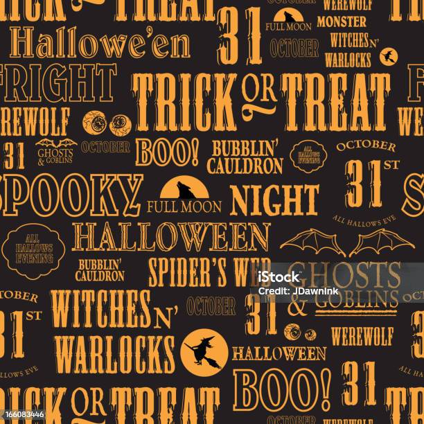Halloween Themed Words Repeating Seamless Orange And Black Background Stock Illustration - Download Image Now