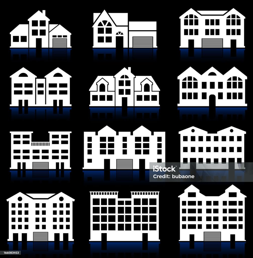 Casa edificio del condominio & negro y blanco vector icono conjunto - arte vectorial de Vector libre de derechos