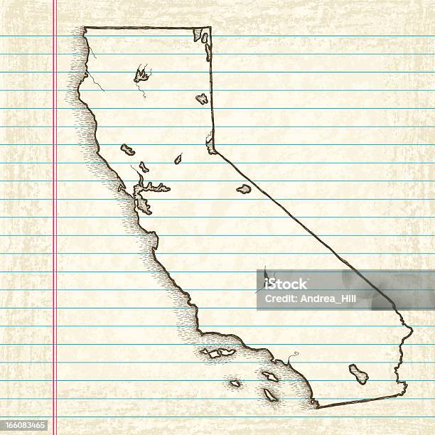 Ilustración de Dibujados A Mano Mapa De California y más Vectores Libres de Derechos de California - California, Litoral, Mapa