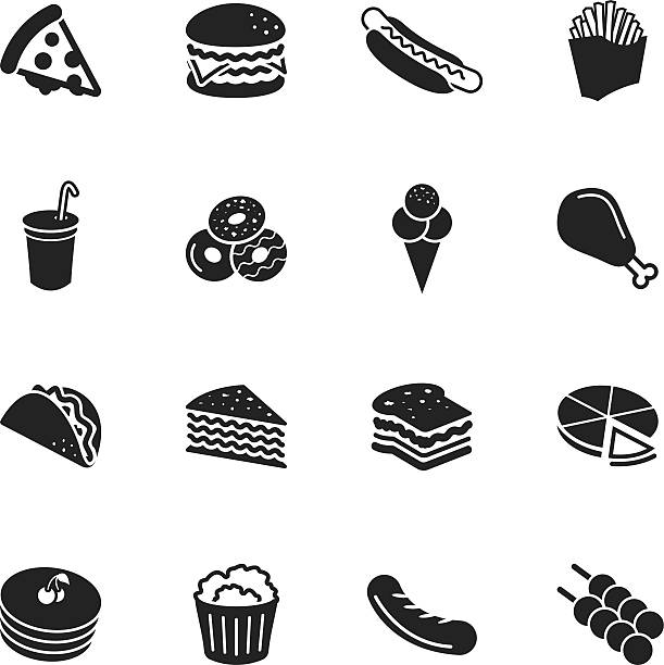 ilustrações, clipart, desenhos animados e ícones de silhueta de ícones de fast food - take out food white background isolated on white american cuisine