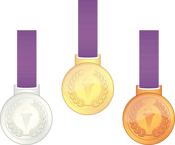 UK . Games Champions' Medals UK . Games champions' gold, silver and bronze medals with flaming torches and laurel wreaths. 2012 stock illustrations