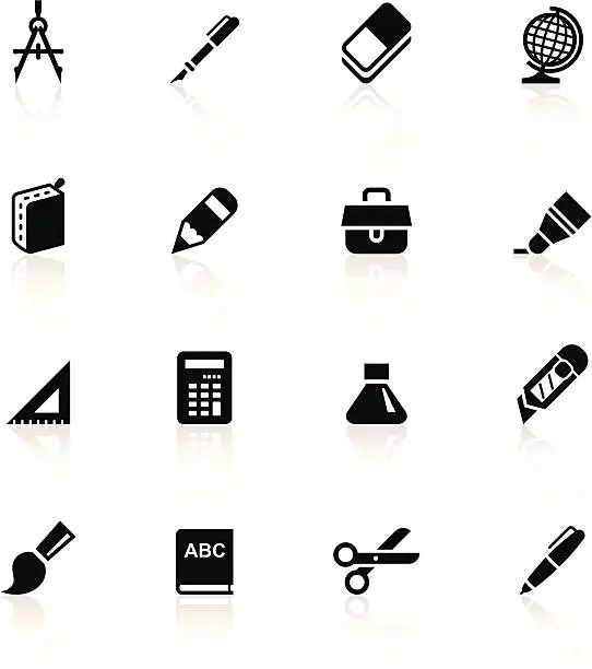 Vector illustration of Black Symbols - School Supplies