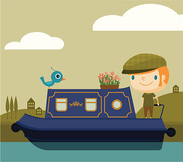 ilustraciones, imágenes clip art, dibujos animados e iconos de stock de los cruceros en embarcación estrecho - canal narrow boat nautical vessel england